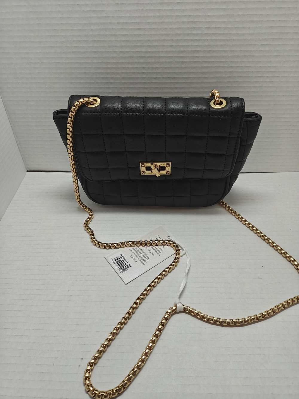 Elegant Black Quilted Crossbody with Gold Chain